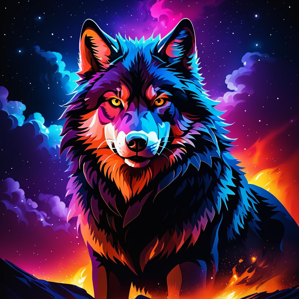 Vivid Wolf in Night Sky Artwork