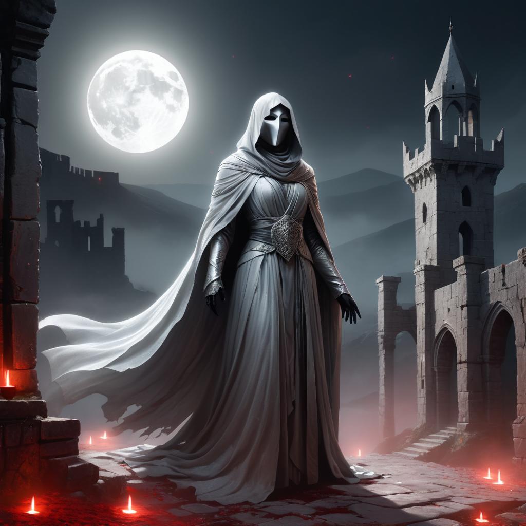 Wraith in a Ruined Castle under Blood Moon