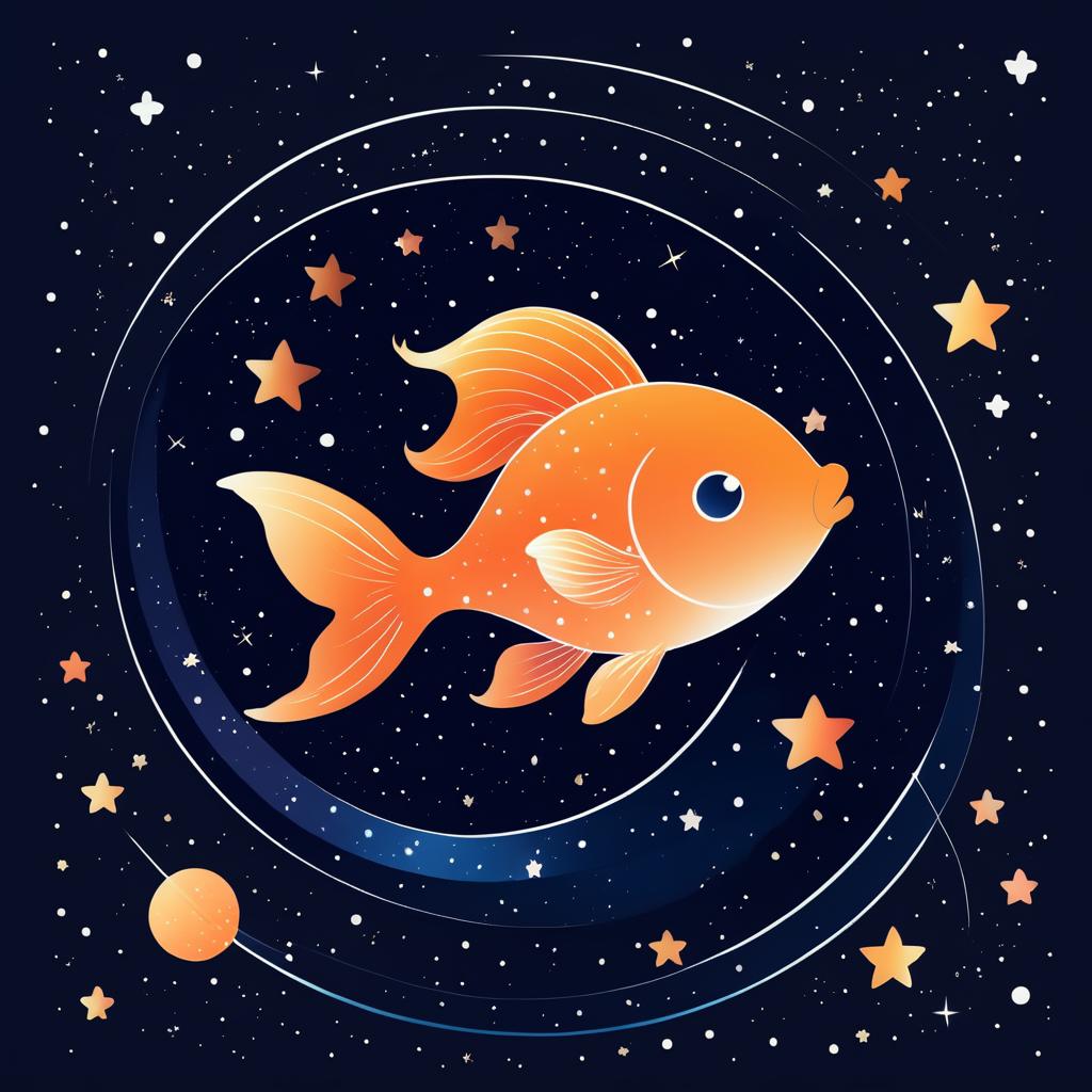 Playful Goldfish in Outer Space Drawing