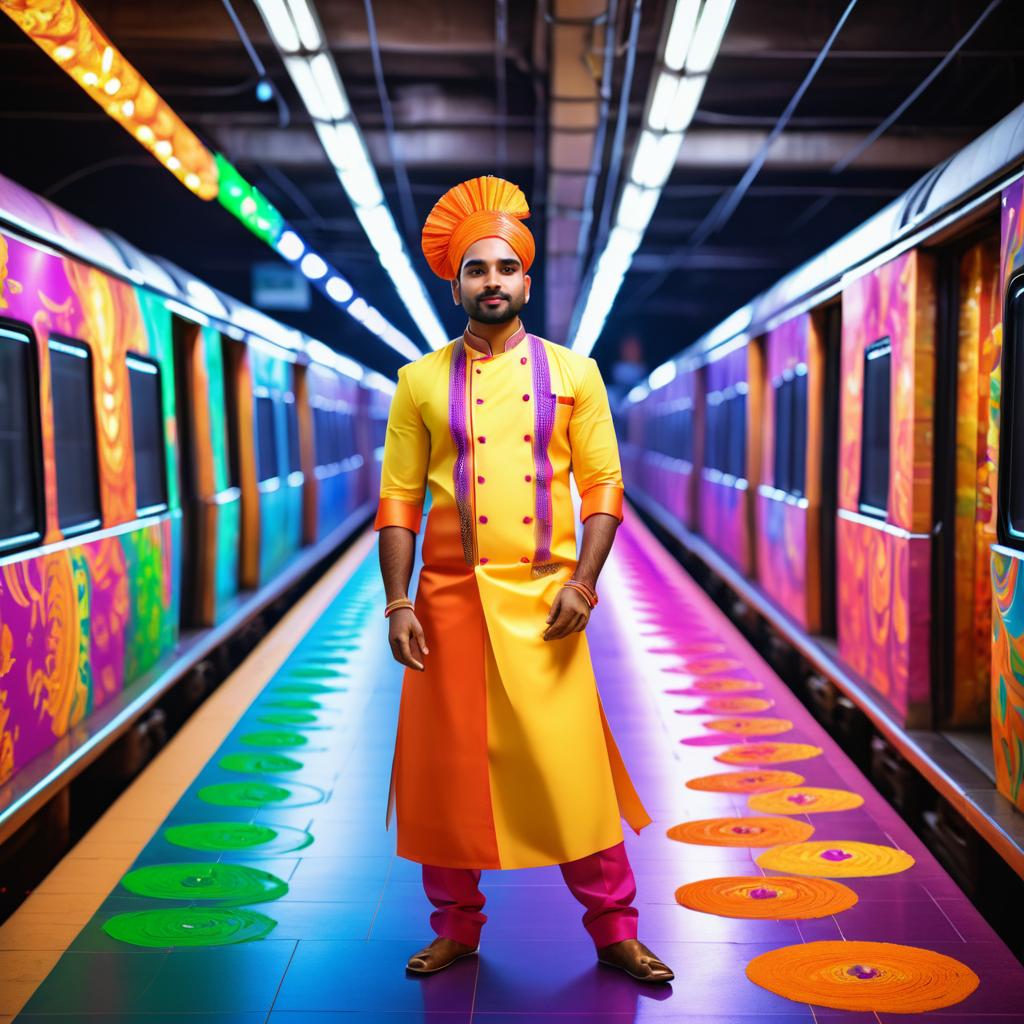 Vibrant Indian Chef in Subway Station