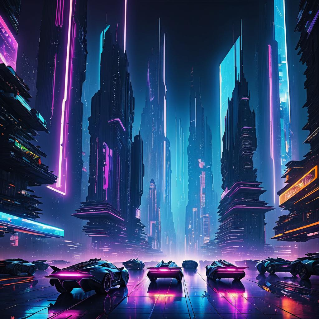 Neon Cyberpunk Skyline with Flying Cars