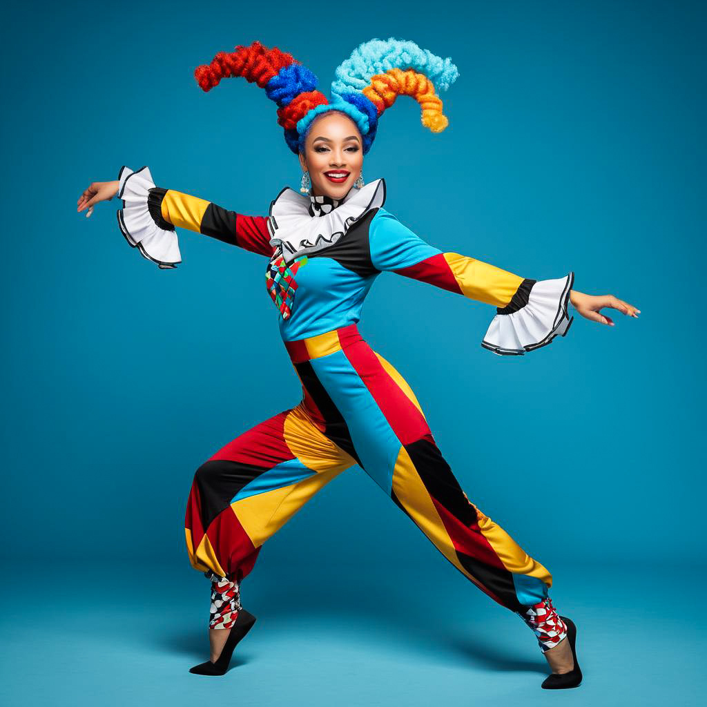 Vibrant Street Dancer in Harlequin Costume