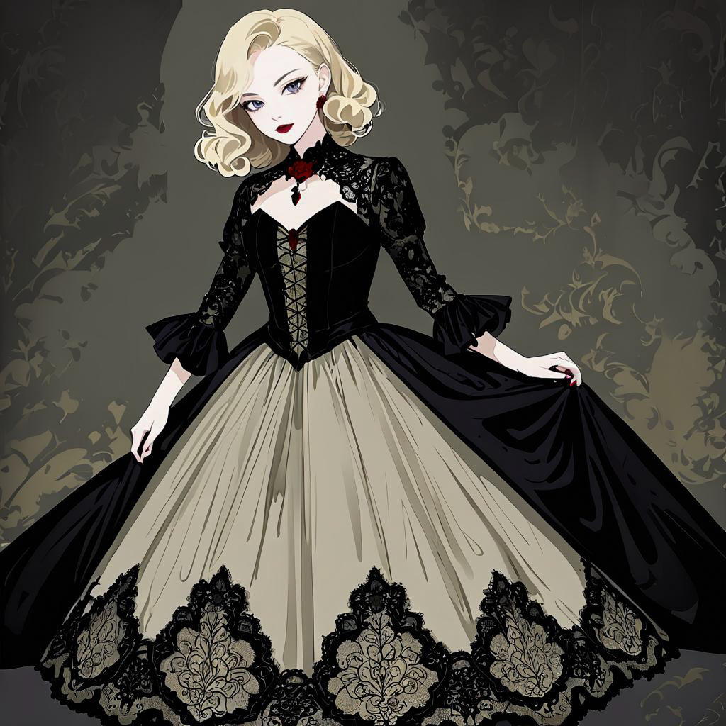 Elegant Countess in Vintage Vampire Attire