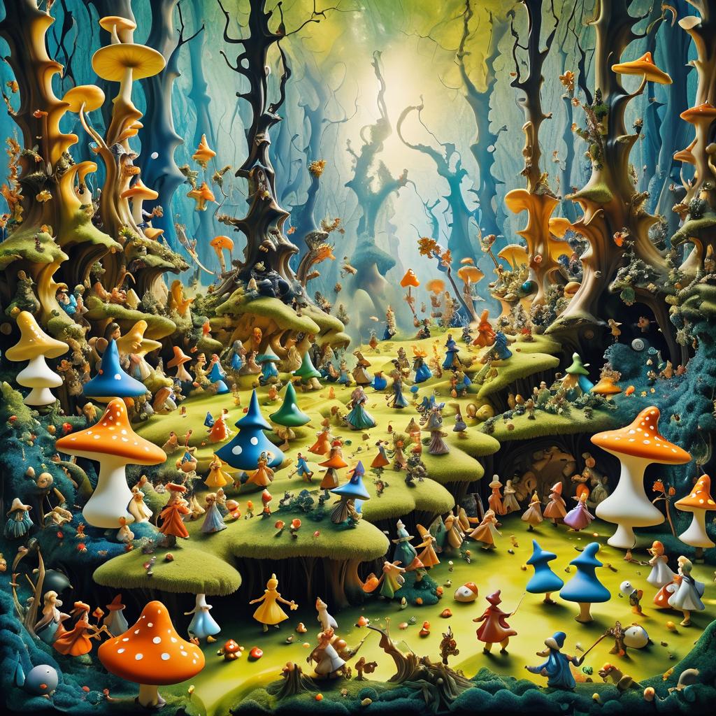 Surreal Wizards Frolicking in Mystical Forest