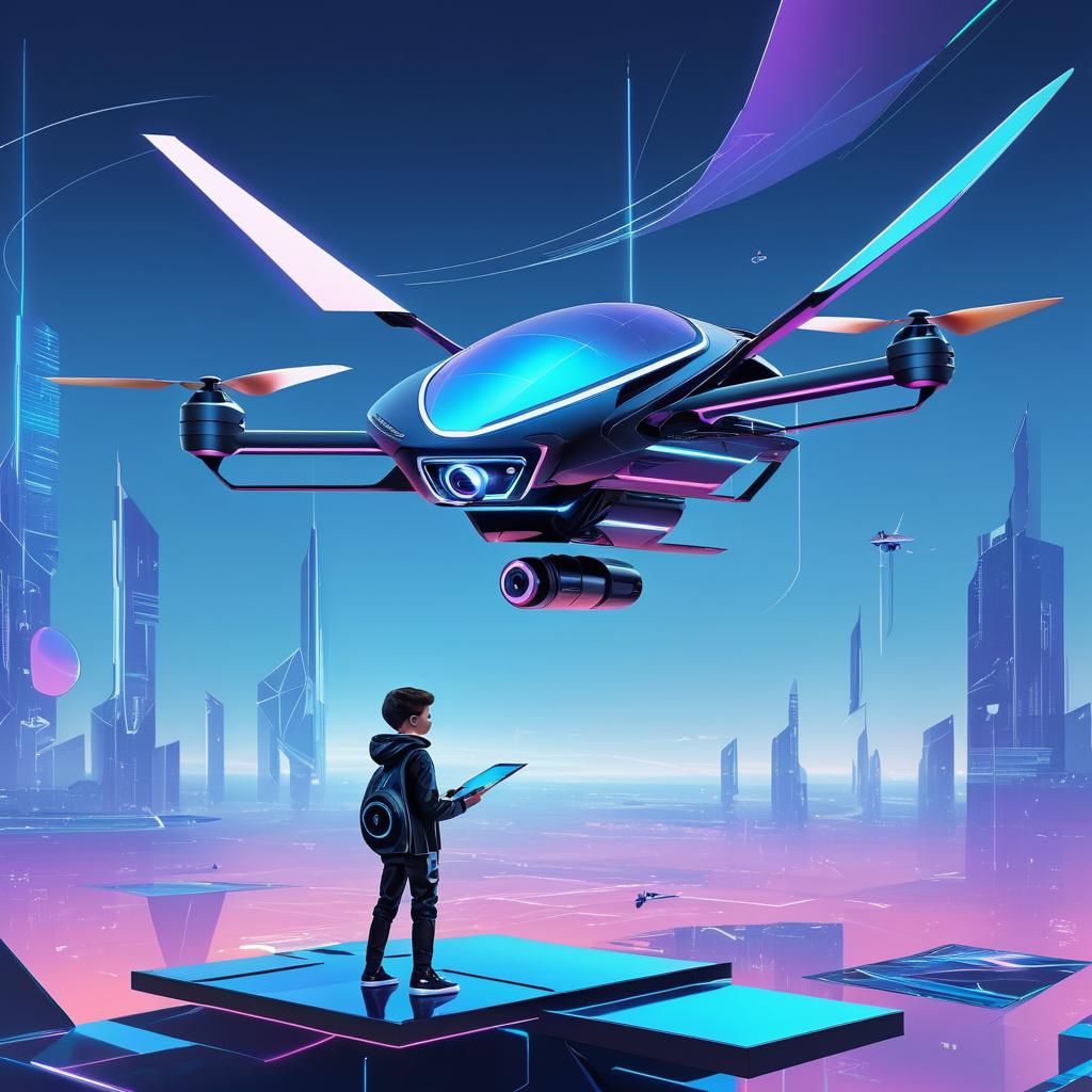 Futuristic Boy Flying a Drone