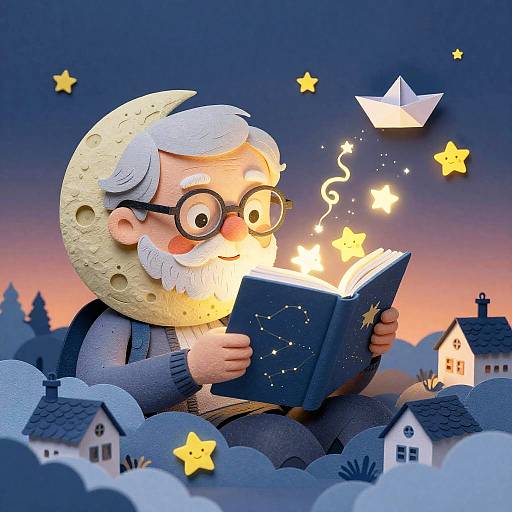 Elderly Moon Reading Magical Storybook