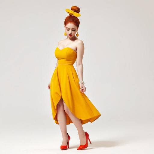 Elegant Woman in Yellow Dress Pose