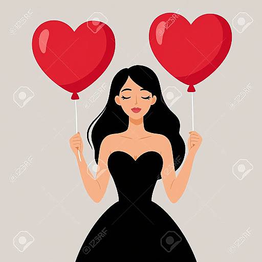 Beautiful Woman Holding Heart Balloons