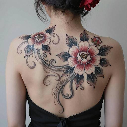 Intricate Floral Tattoo on Woman's Back