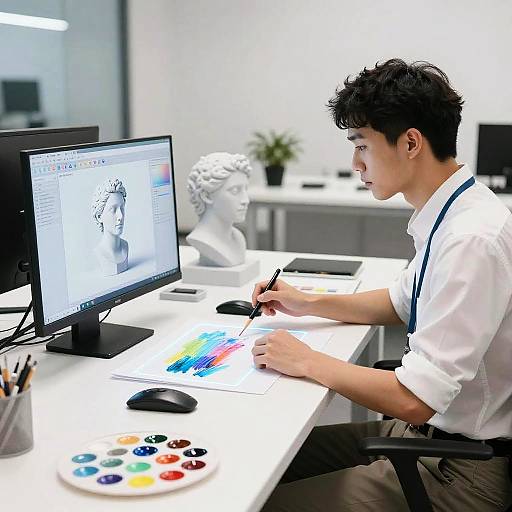 Young Man Creating Digital Art with AI Assistance