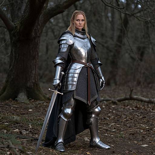 Medieval Woman Warrior in Forest