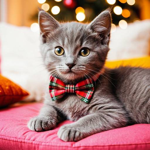 Grey Kitten with Christmas Bowtie