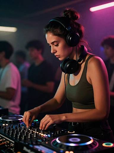 Focused Female DJ in Club Night