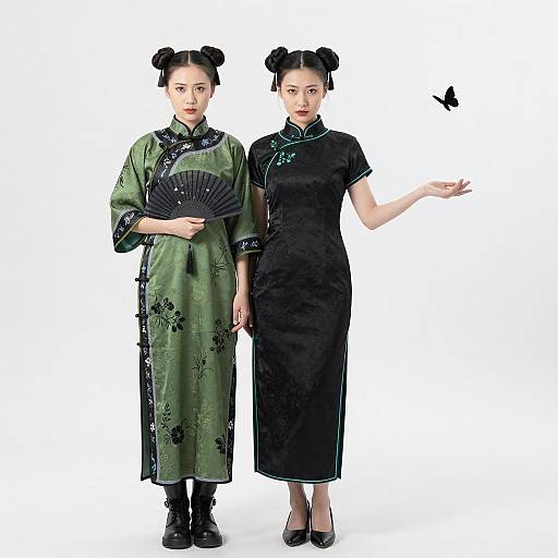 Two Asian Women in Traditional Chinese Dresses