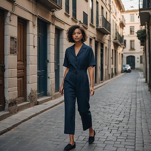 Woman Walking on Historic City Street