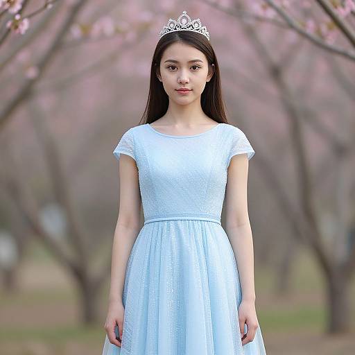Realistic Girl in Sparkly Blue Dress