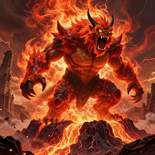 Fiery Uzaru Giant Roaring on Volcanic Mountain
