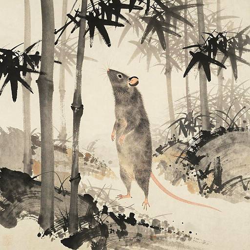 Sumi-e Rat Man Legend of Japan