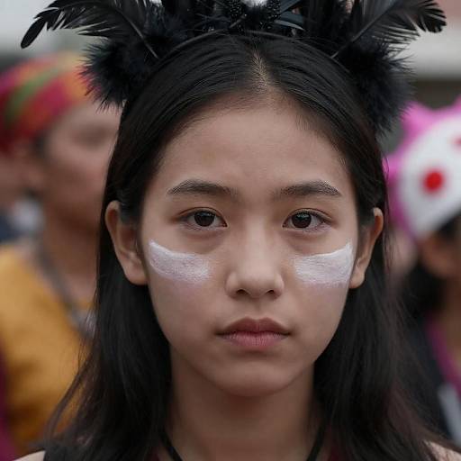 Young Woman with Feathered Headpiece and Face Paint