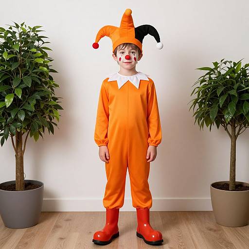 Orange Jester Boy Indoors Full Body