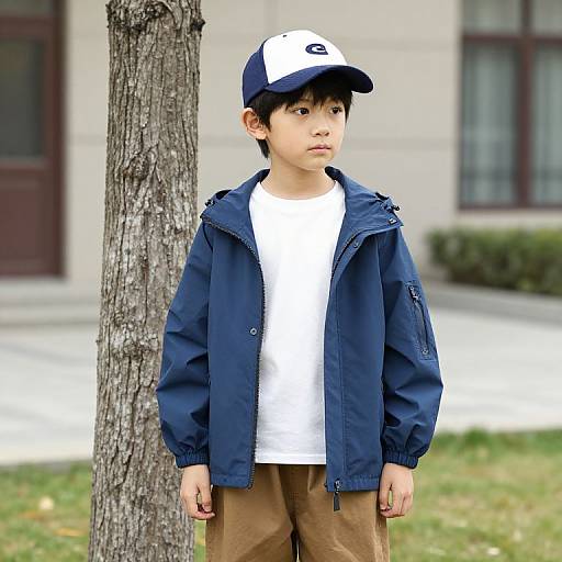 Boy in Blue Cap by Tree