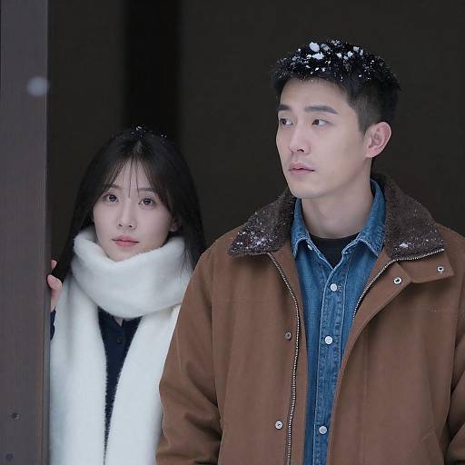 Snowy Scene with Two People Portrait