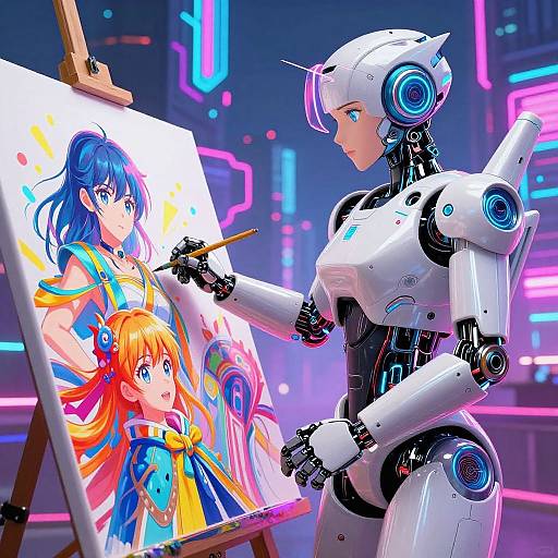 Futuristic AI Creating Neon Anime Art