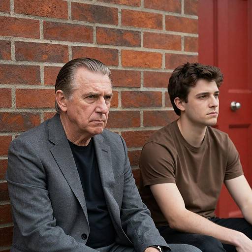 Men Against Red Brick Wall Portrait
