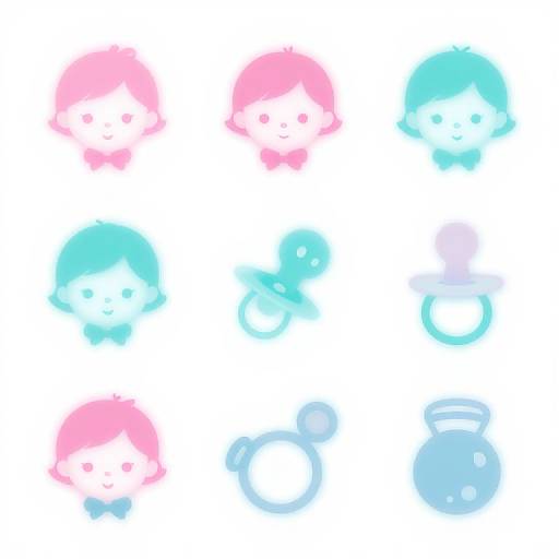 Digital drawing of nine pastel-colored chibi characters with pink, blue, and purple hair in simple, cute, and minimalistic styles.