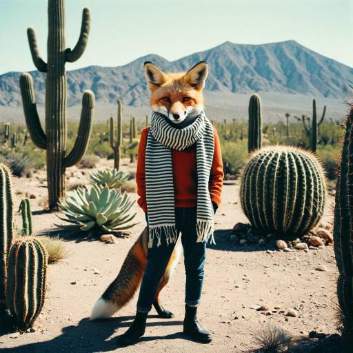 Surreal Fox with Striped Scarf in Desert Surreal Fox with Striped Scarf in Desert