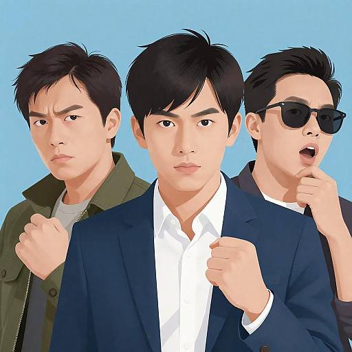 Intense Expressions of Three Asian Men