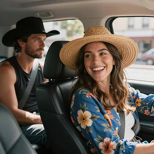Joyful Urban Ride with Stylish Passengers
