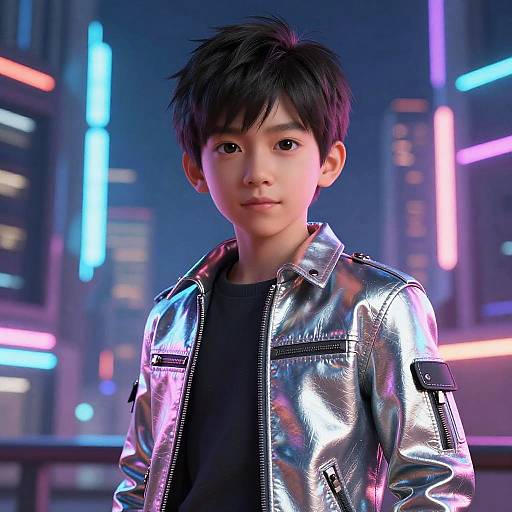 3D Boy in Futuristic Neon City