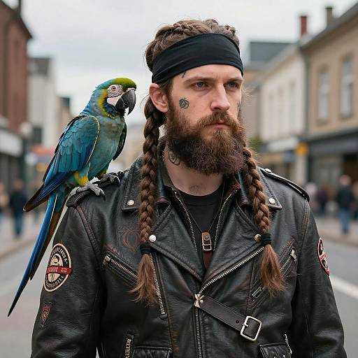 Edgy Bearded Man with Parrot