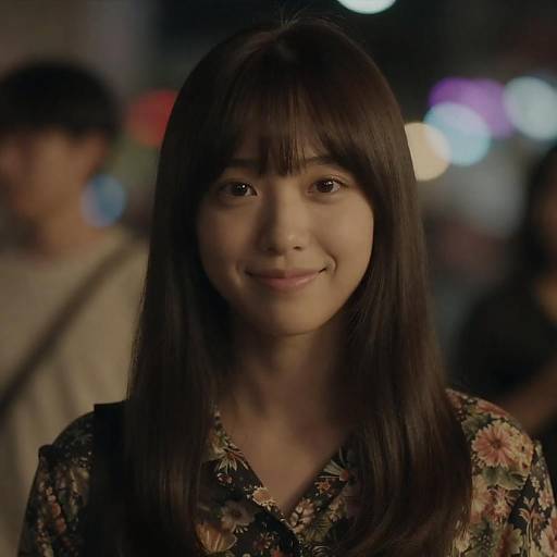 Young Woman Smiling with Floral Shirt in Warm Light
