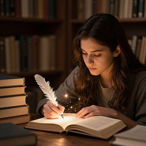 Enchanting Quill in Cozy Library