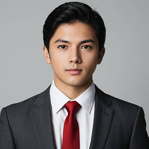 Young Man in Formal Suit with Red Tie