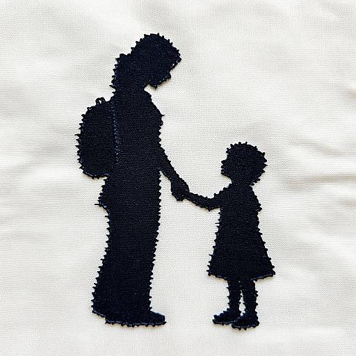 Silhouette of Woman and Child Fabric Art
