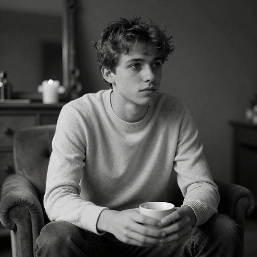 Contemplative Young Man in Armchair