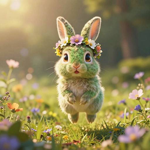 Dreamy Green Rabbit in Meadow
