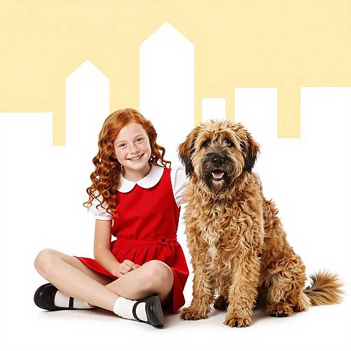 Girl with Red Dress and Shaggy Dog