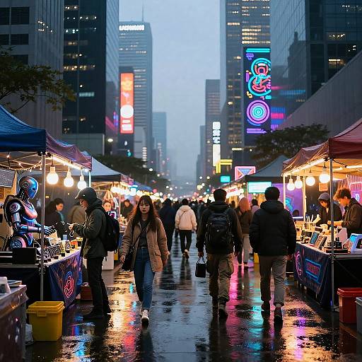 Cyberpunk Urban Market at Dusk