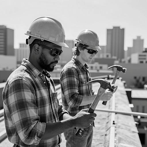 Dynamic Duo: Rooftop Construction Workers