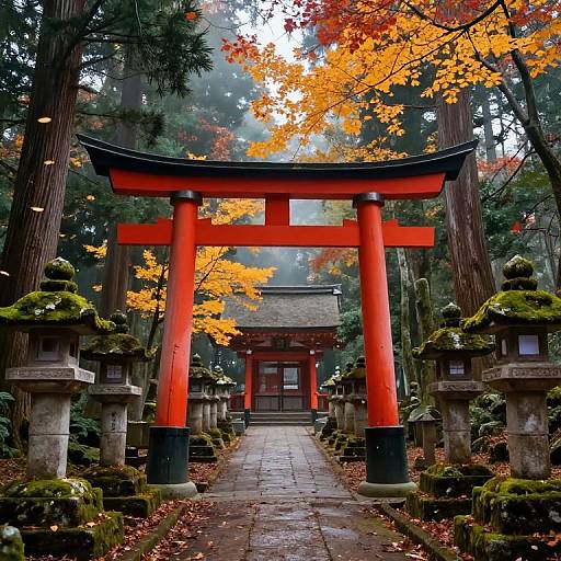 Autumn Japanese Shrine in Forest