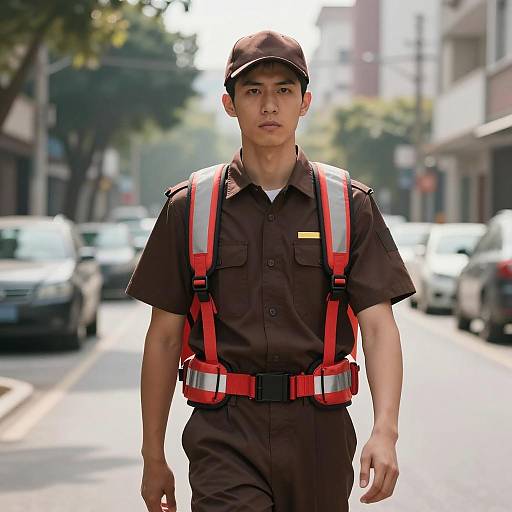 Young Male Delivery Boy in Urban Setting