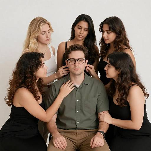 Seated Man Surrounded by Four Women