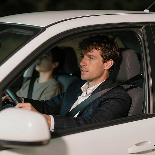 Man Driving White Car at Night