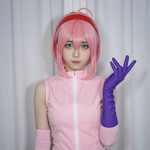 Stylish Young Woman with Pink Bob Hairstyle