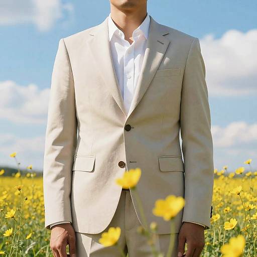 Dreamy Man in Sunlit Wildflower Field