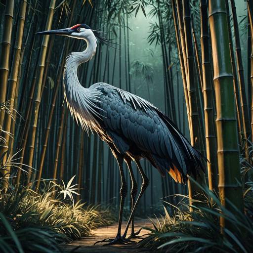 Elegant Crane in Bamboo Forest Elegant Crane in Bamboo Forest